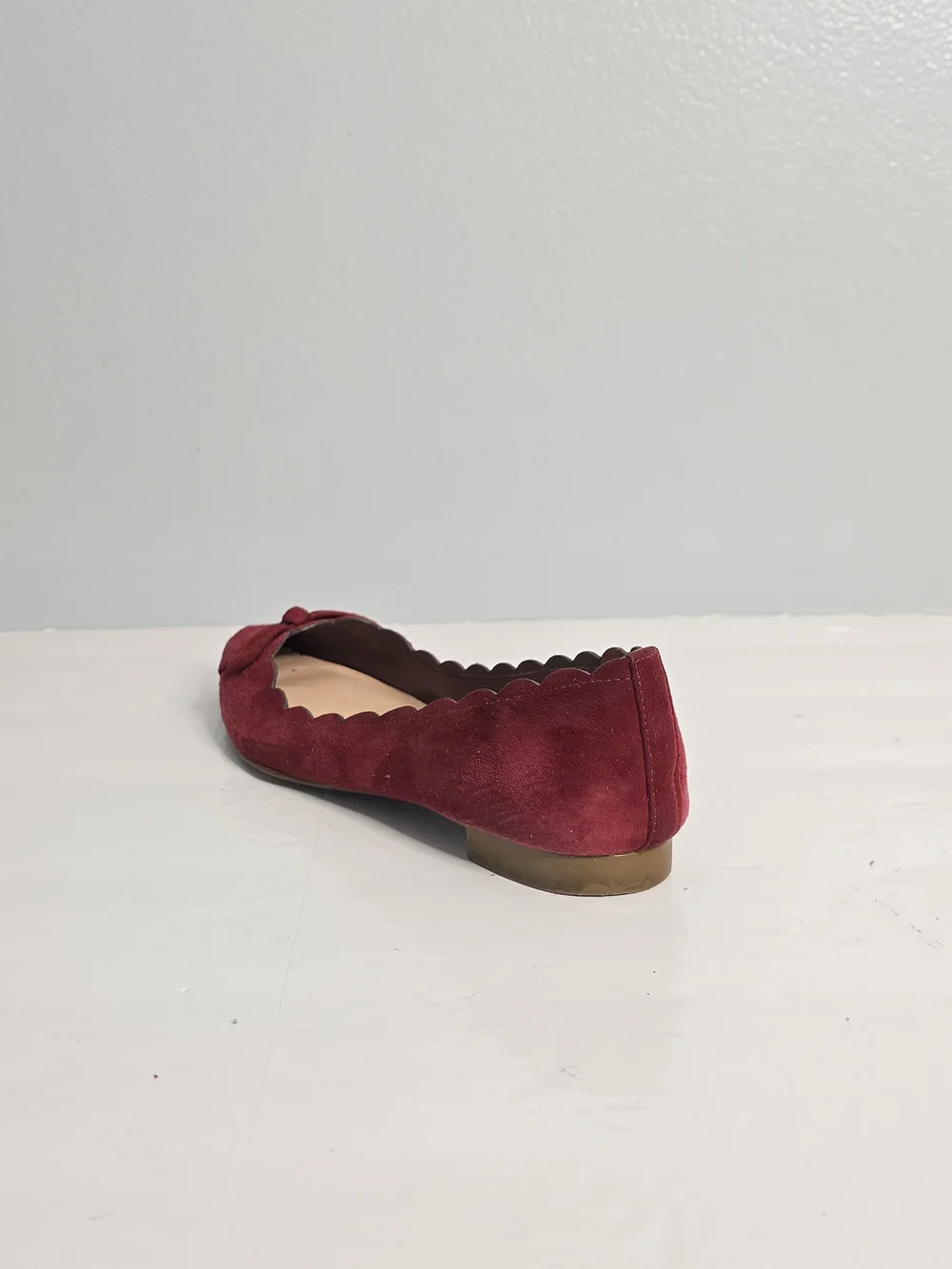 Kate Spade Eleni Flex Red Chestnut Suede Scalloped Bow Flats